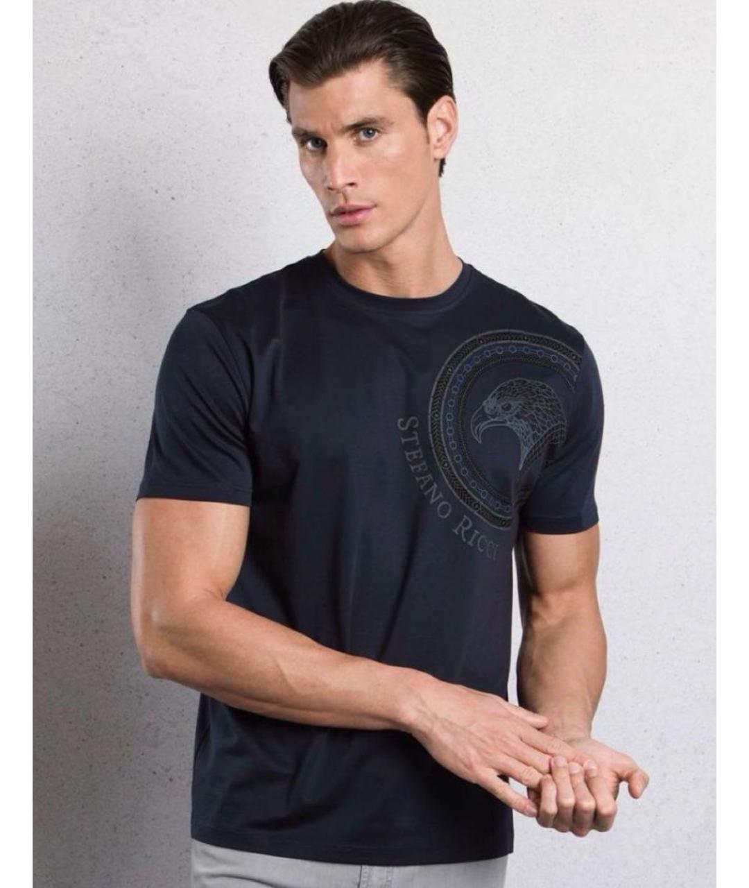 STEFANO RICCI Темно-синяя хлопковая футболка, фото 2