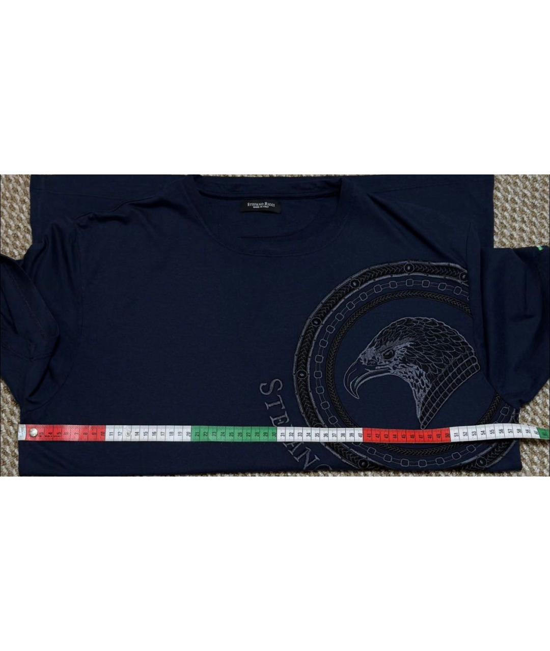 STEFANO RICCI Темно-синяя хлопковая футболка, фото 8