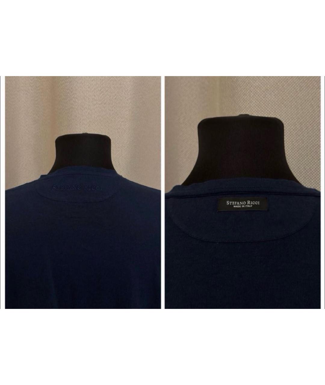 STEFANO RICCI Темно-синяя хлопковая футболка, фото 6