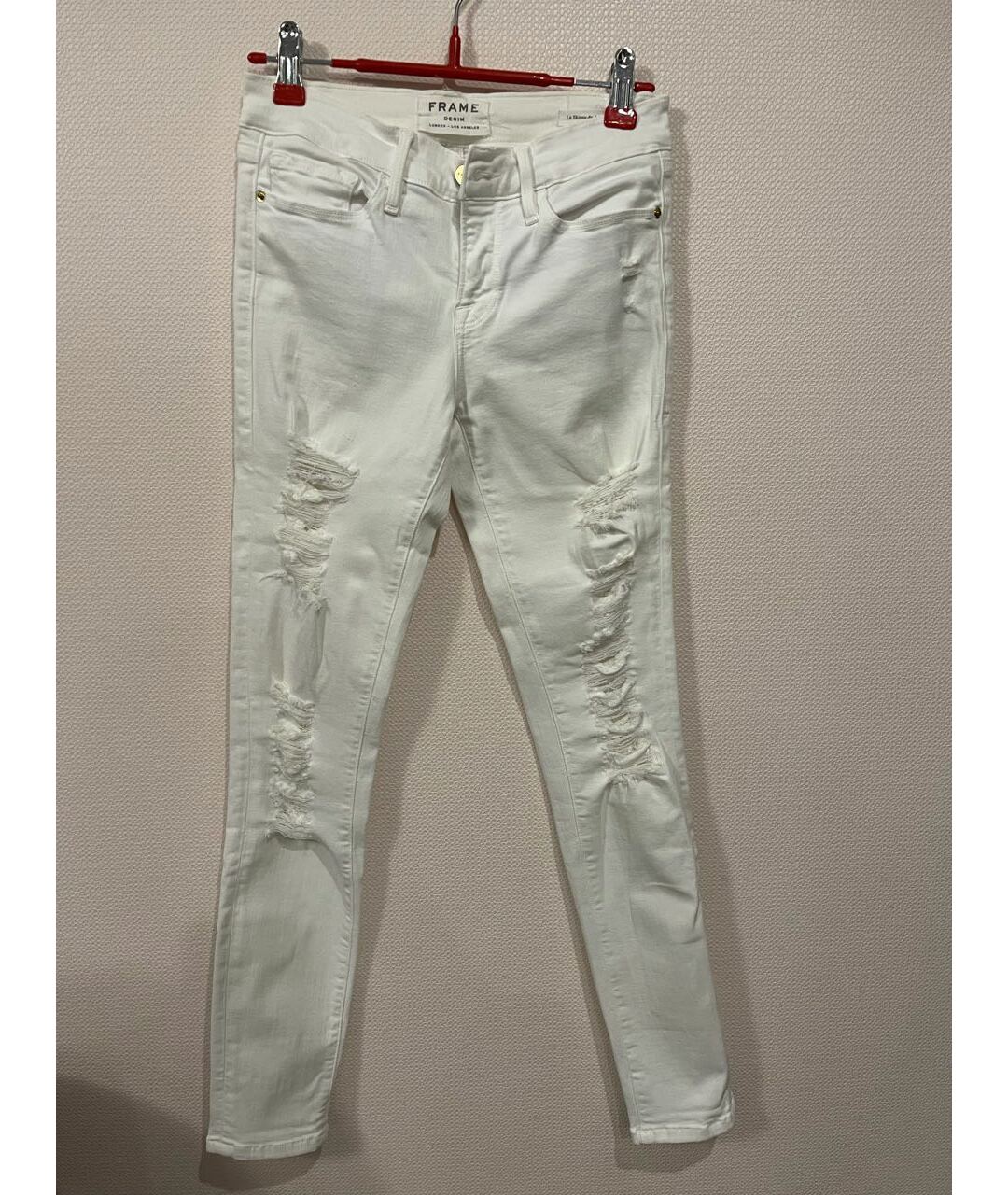 FRAME Белые хлопко-эластановые джинсы слим, фото 5