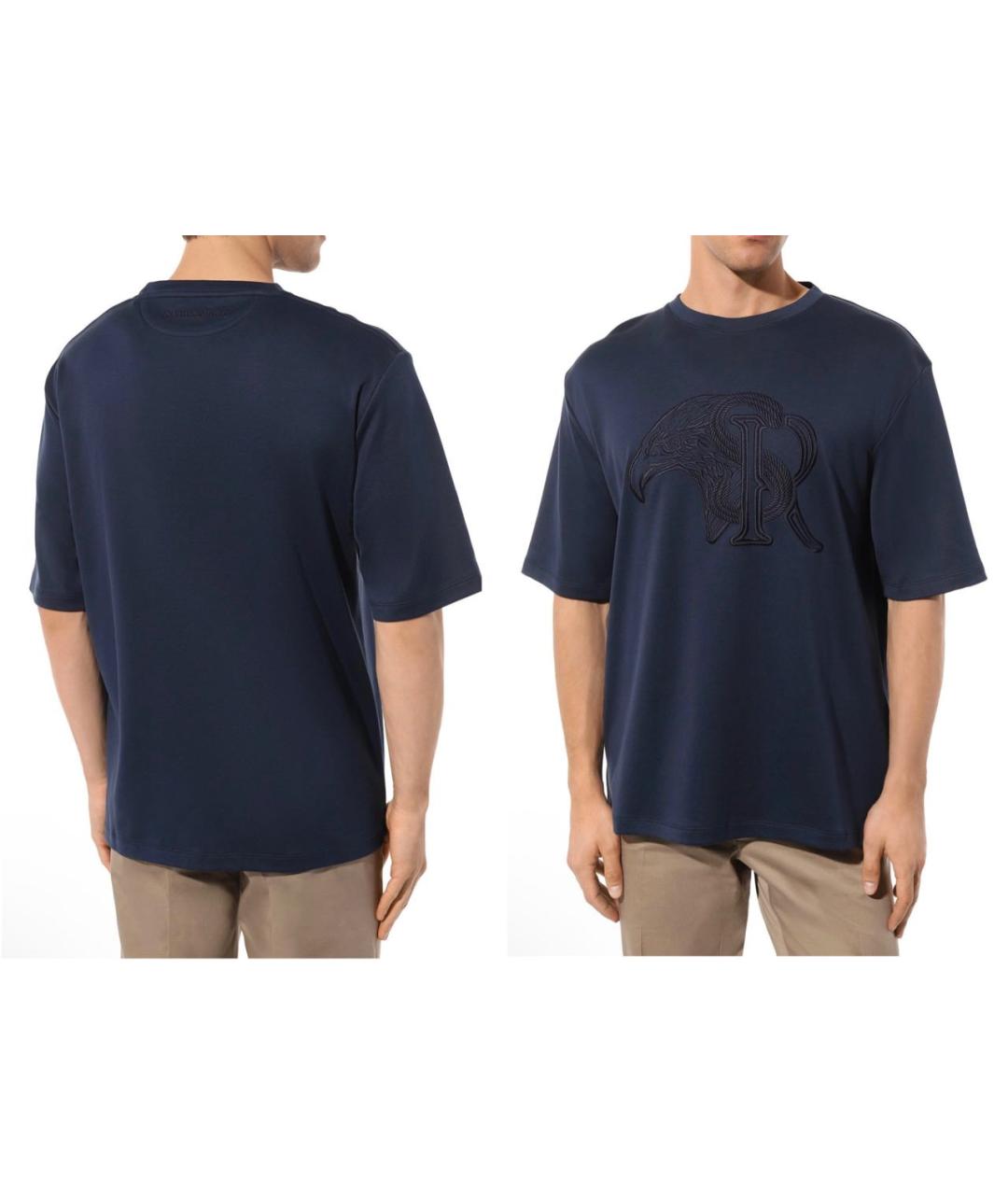 STEFANO RICCI Темно-синяя хлопковая футболка, фото 3