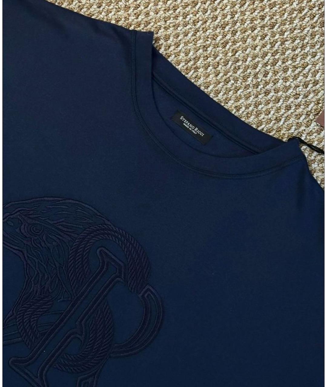STEFANO RICCI Темно-синяя хлопковая футболка, фото 5