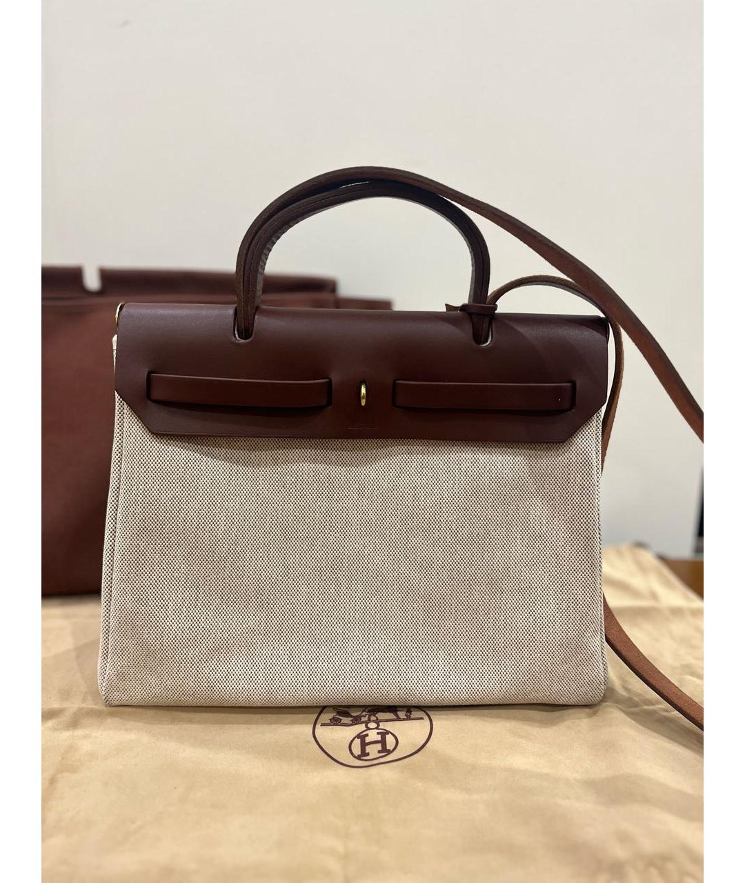 HERMES Бежевая тканевая сумка через плечо, фото 2