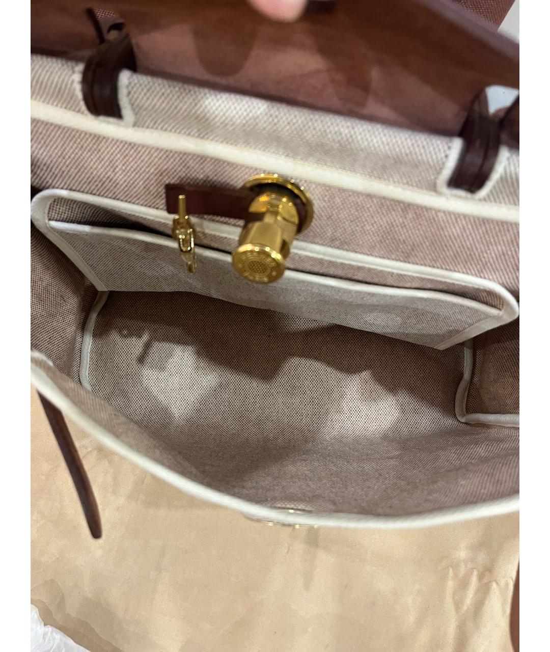 HERMES Бежевая тканевая сумка через плечо, фото 6