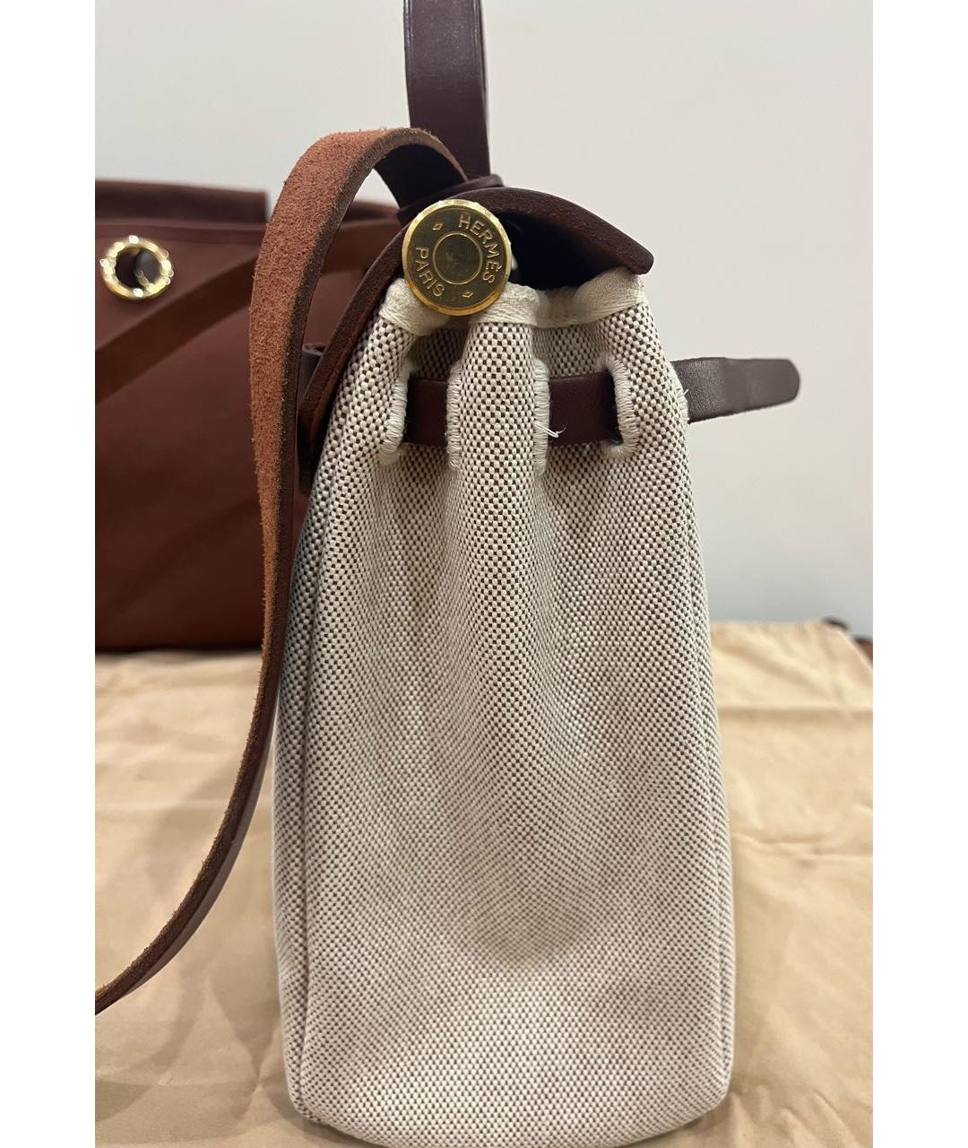 HERMES Бежевая тканевая сумка через плечо, фото 4