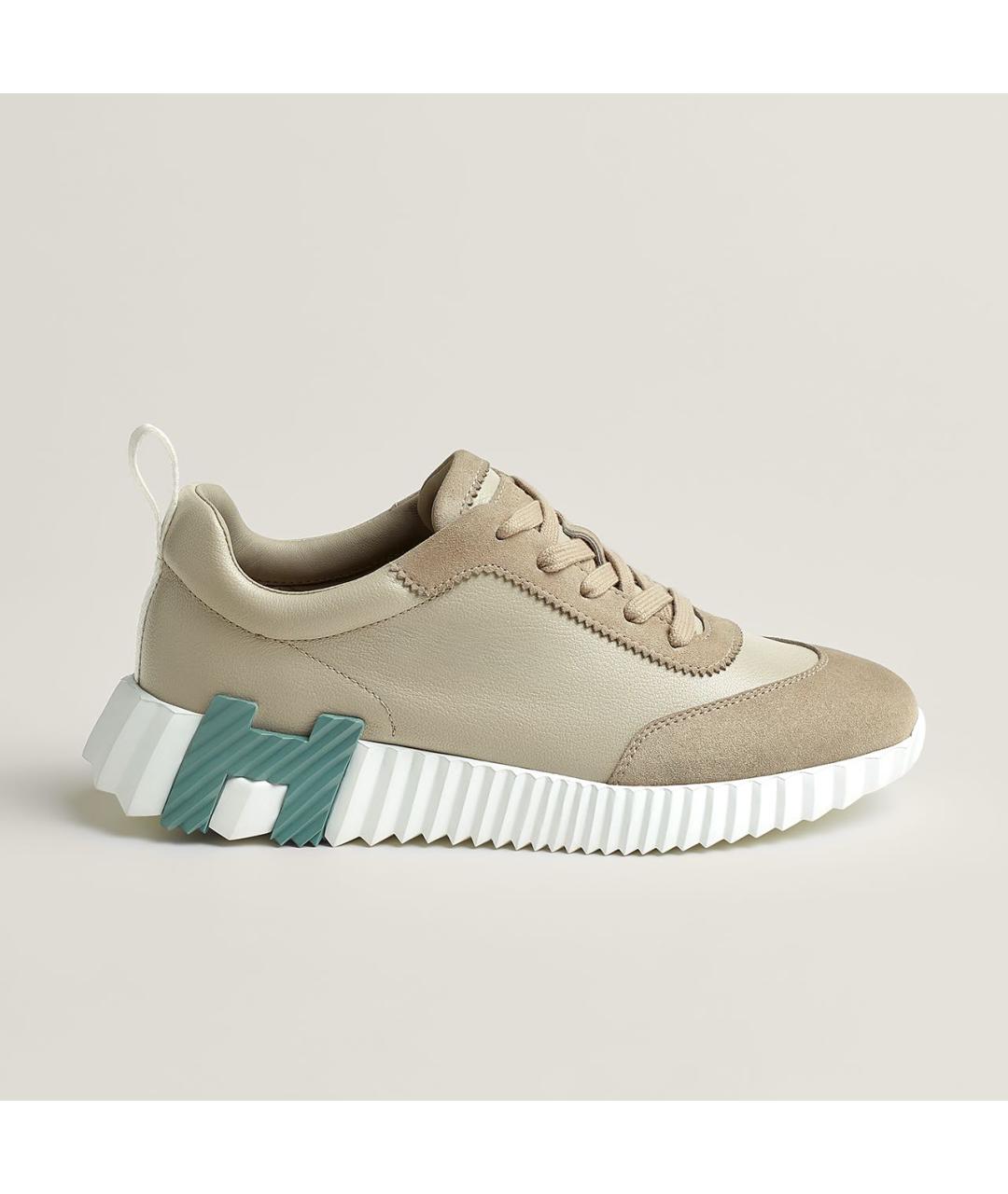 HERMES Бежевые кожаные кроссовки, фото 4