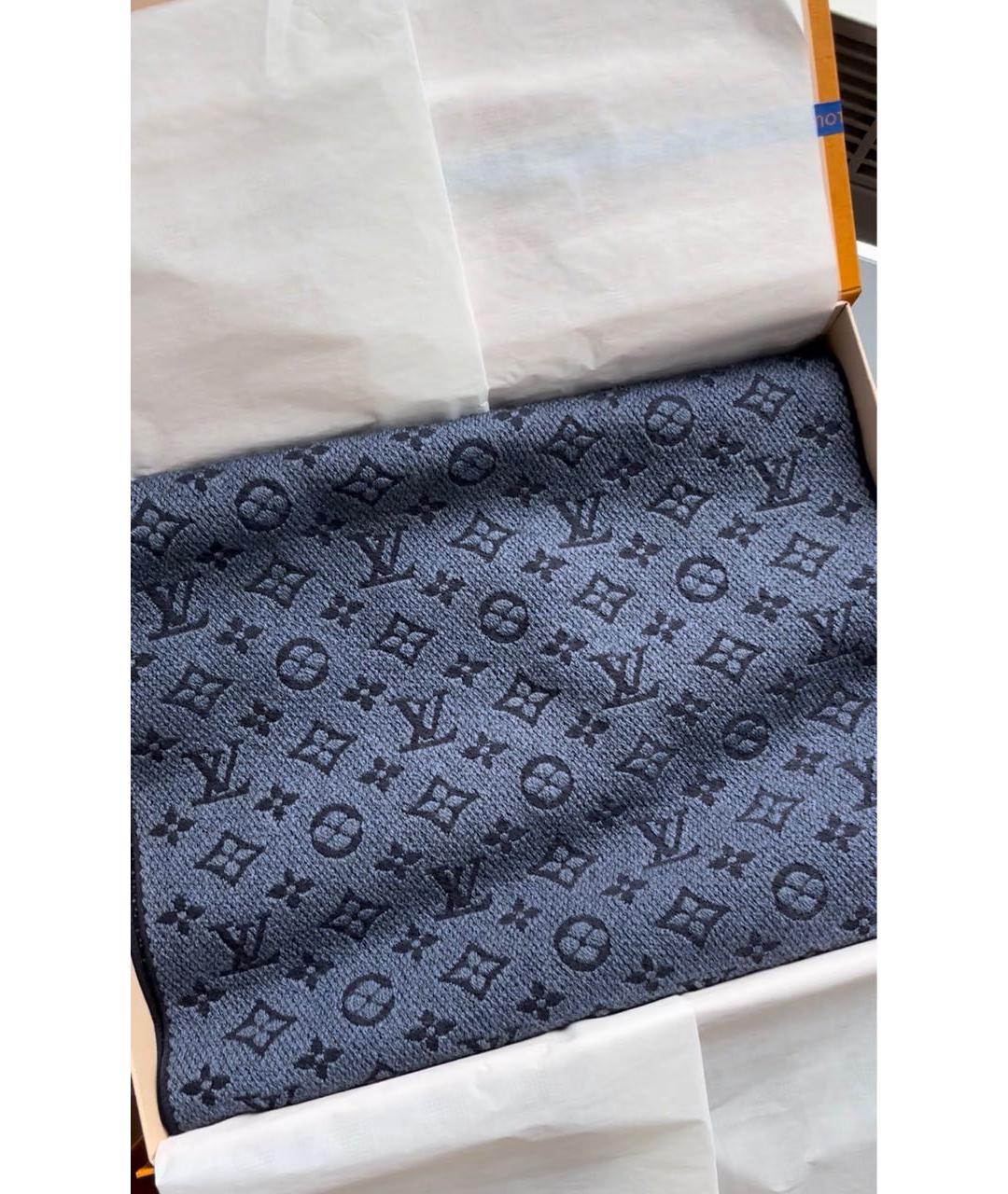 LOUIS VUITTON Темно-синий шерстяной шарф, фото 4