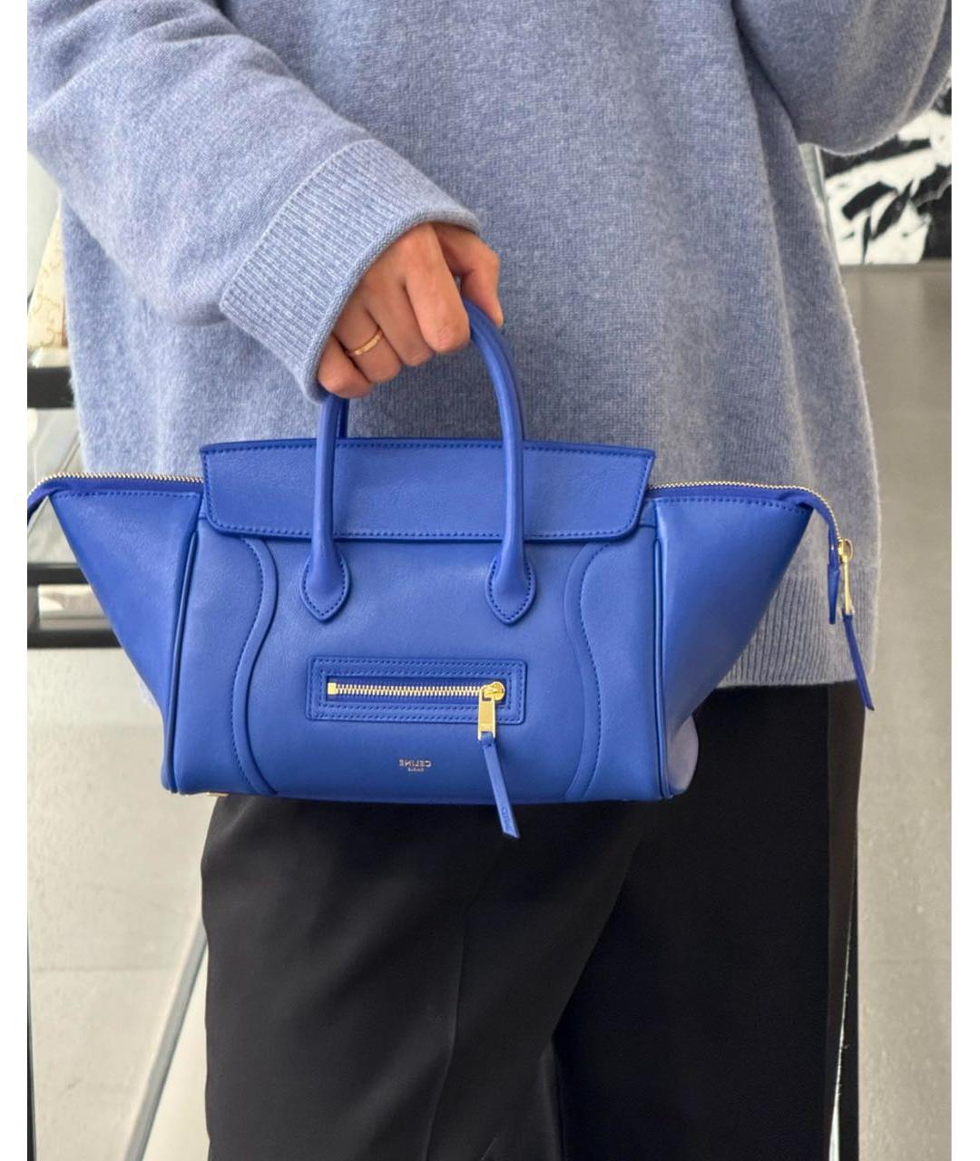 CELINE Синяя кожаная сумка с короткими ручками, фото 7