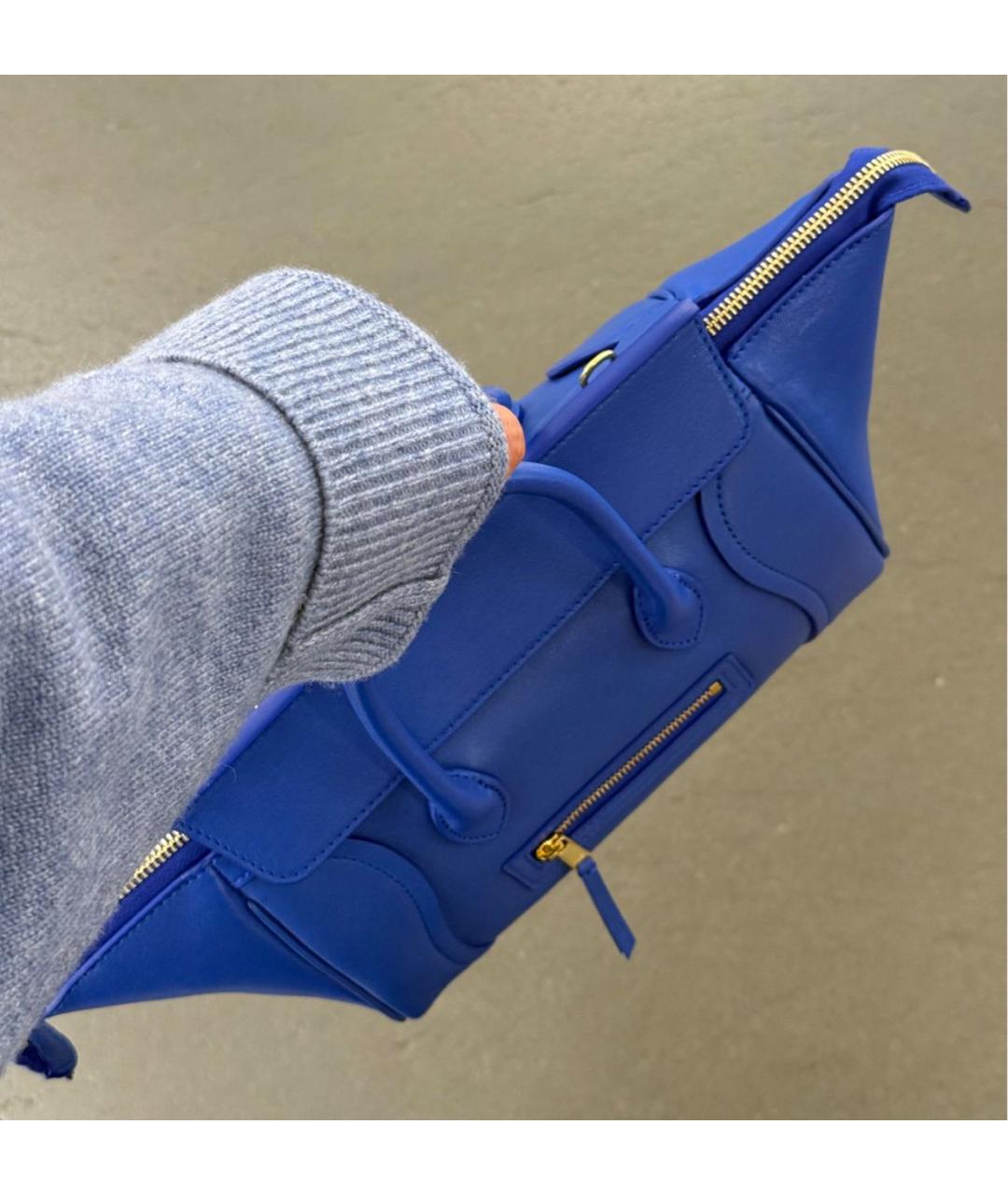 CELINE Синяя кожаная сумка с короткими ручками, фото 8