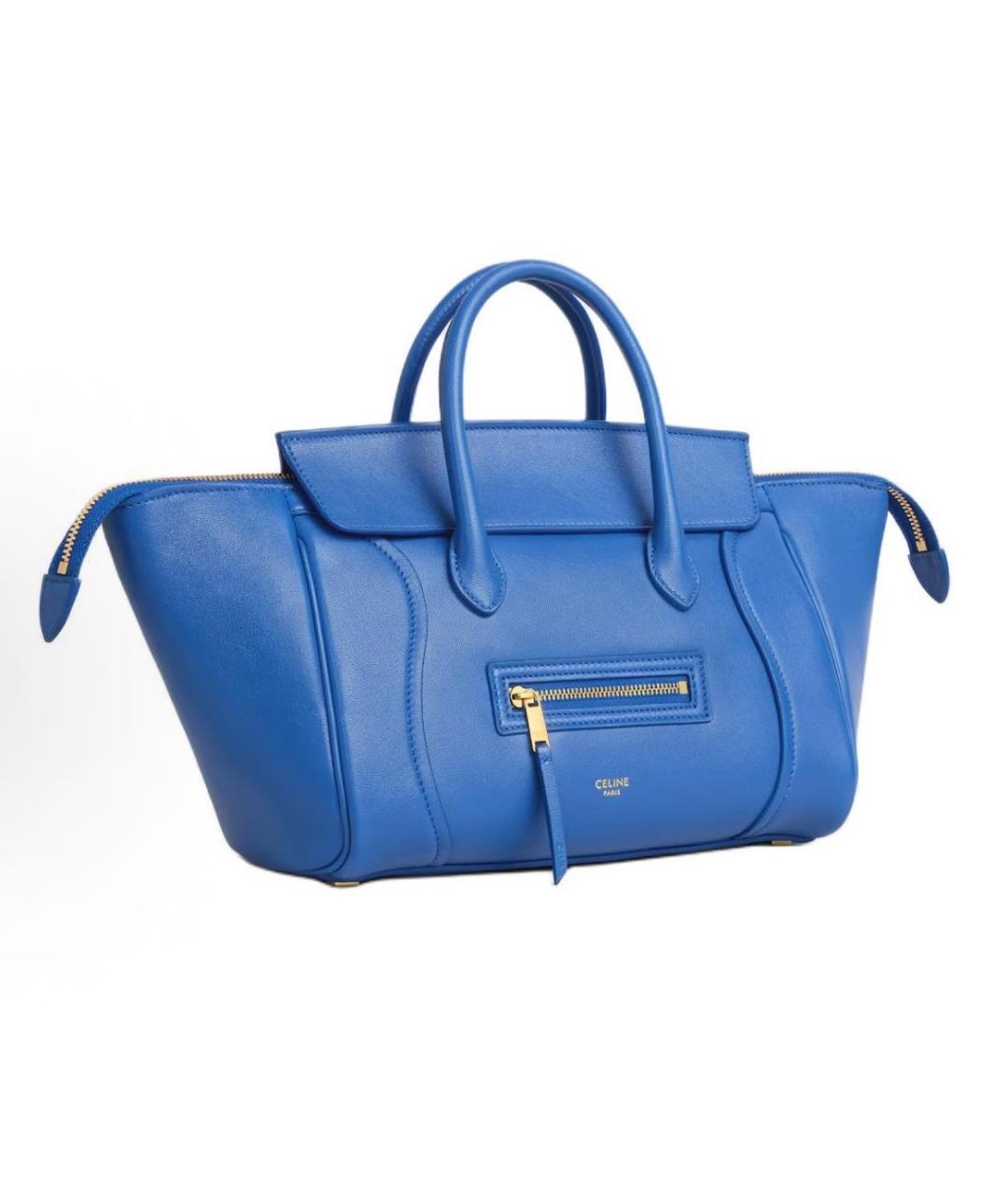 CELINE Синяя кожаная сумка с короткими ручками, фото 2