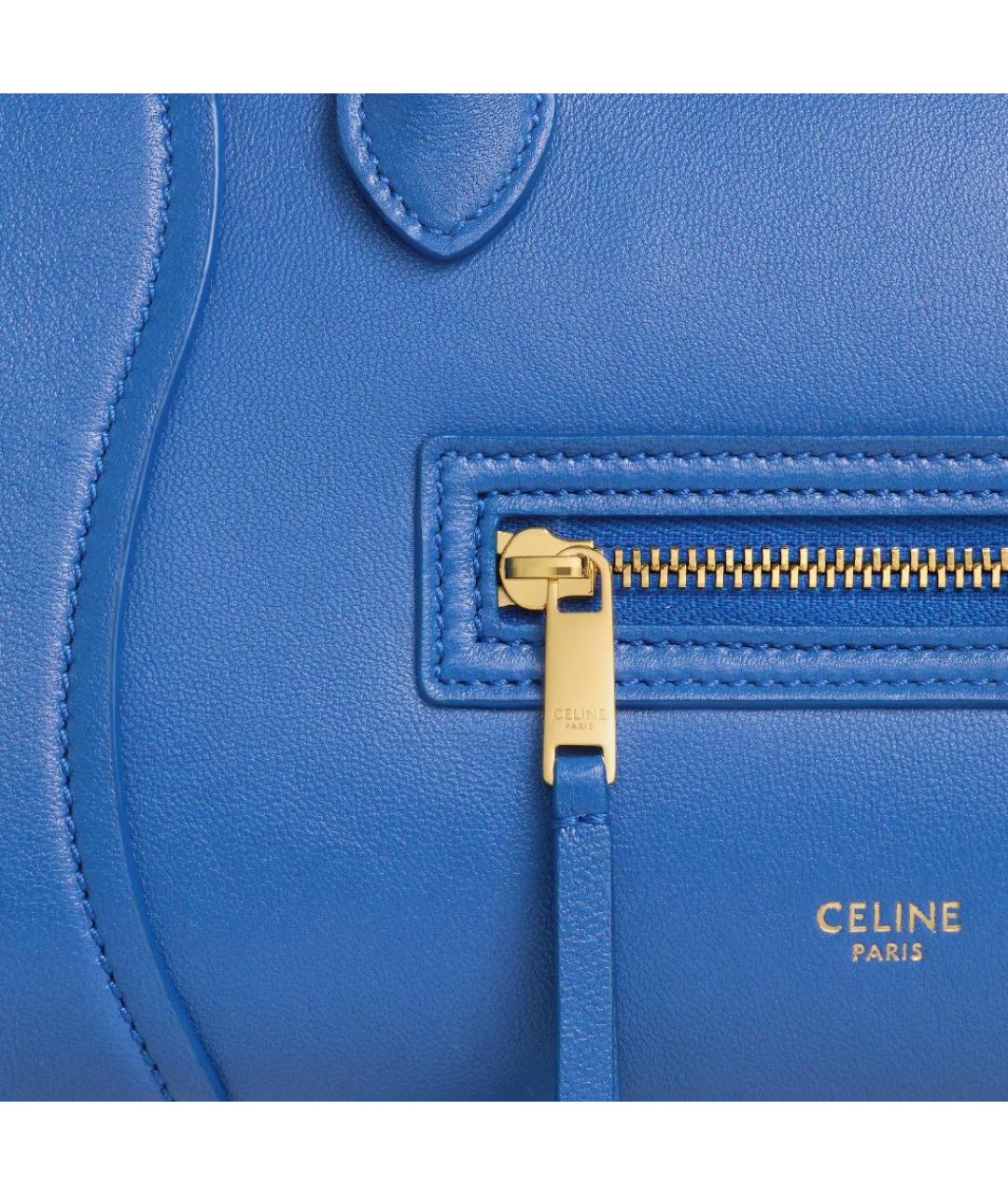 CELINE Синяя кожаная сумка с короткими ручками, фото 5