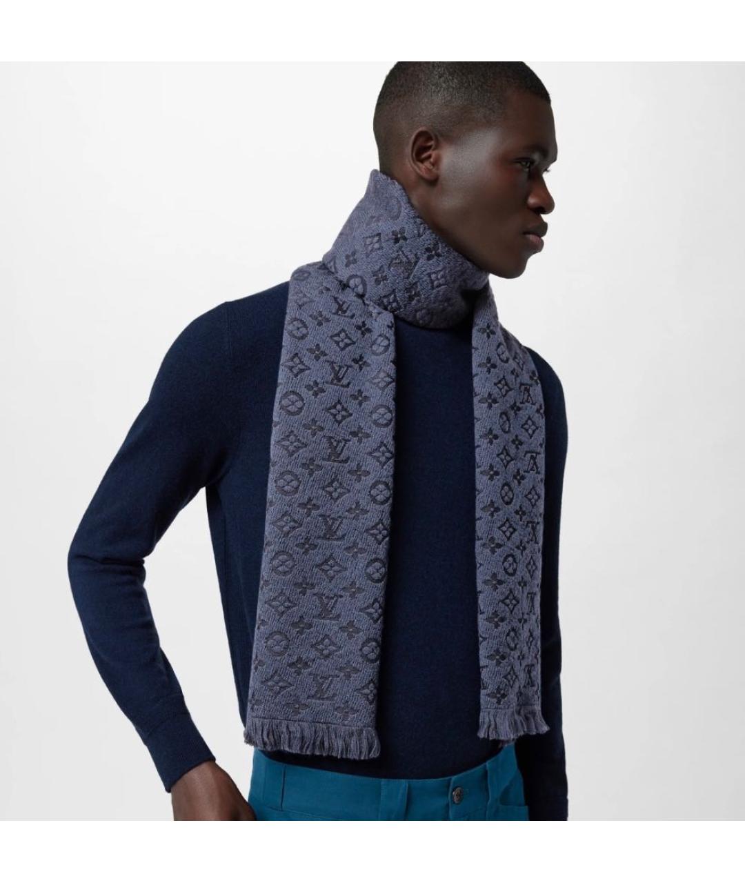 LOUIS VUITTON Темно-синий шерстяной шарф, фото 5