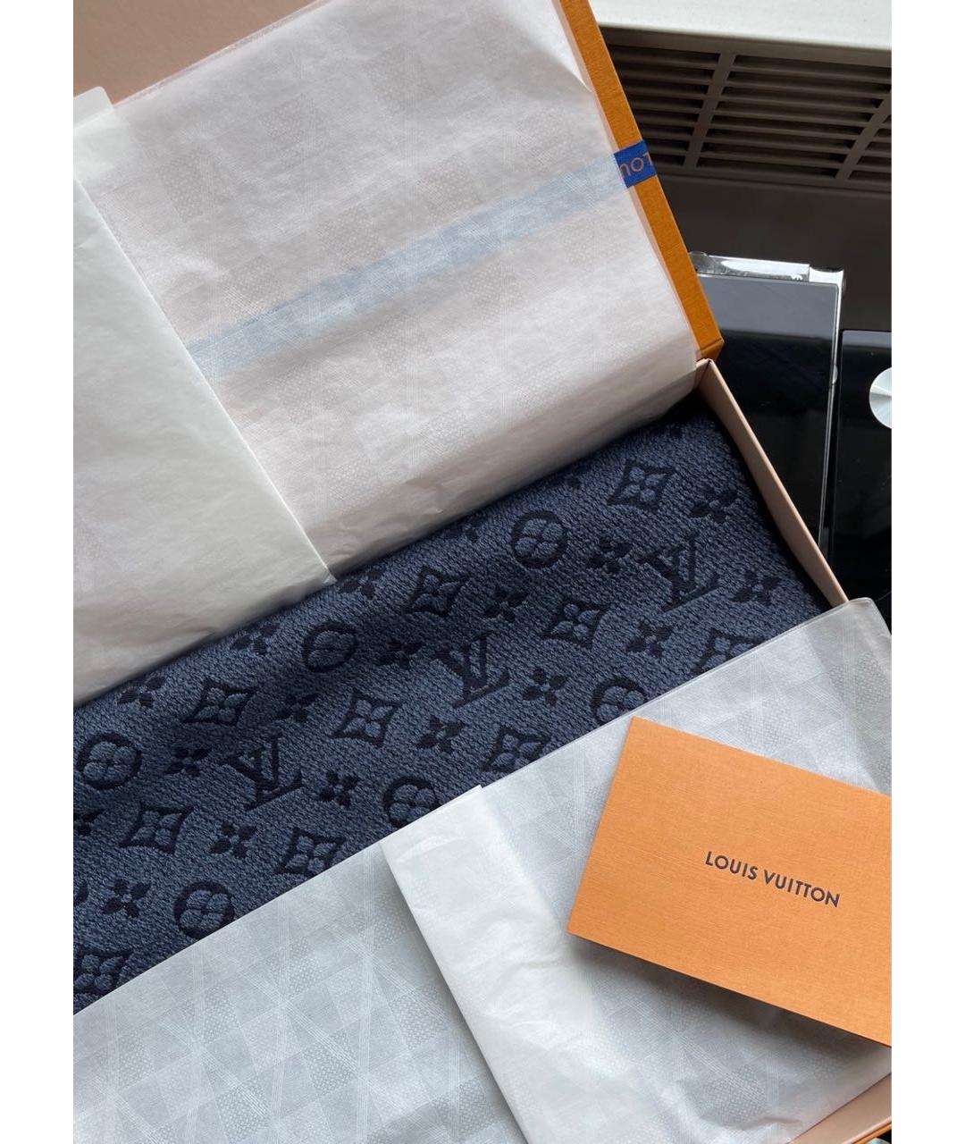 LOUIS VUITTON Темно-синий шерстяной шарф, фото 6