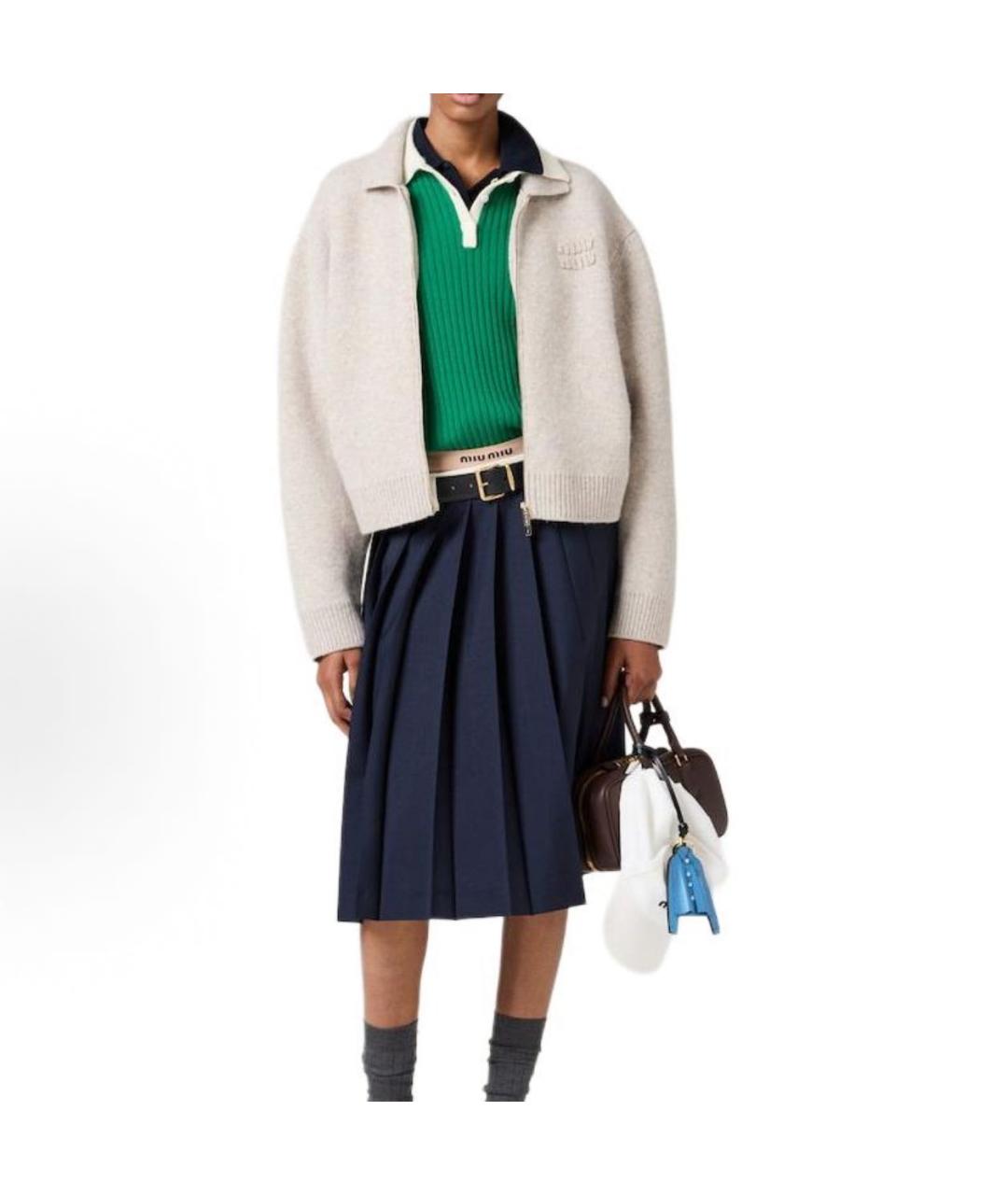 MIU MIU Бежевый шерстяной кардиган, фото 2