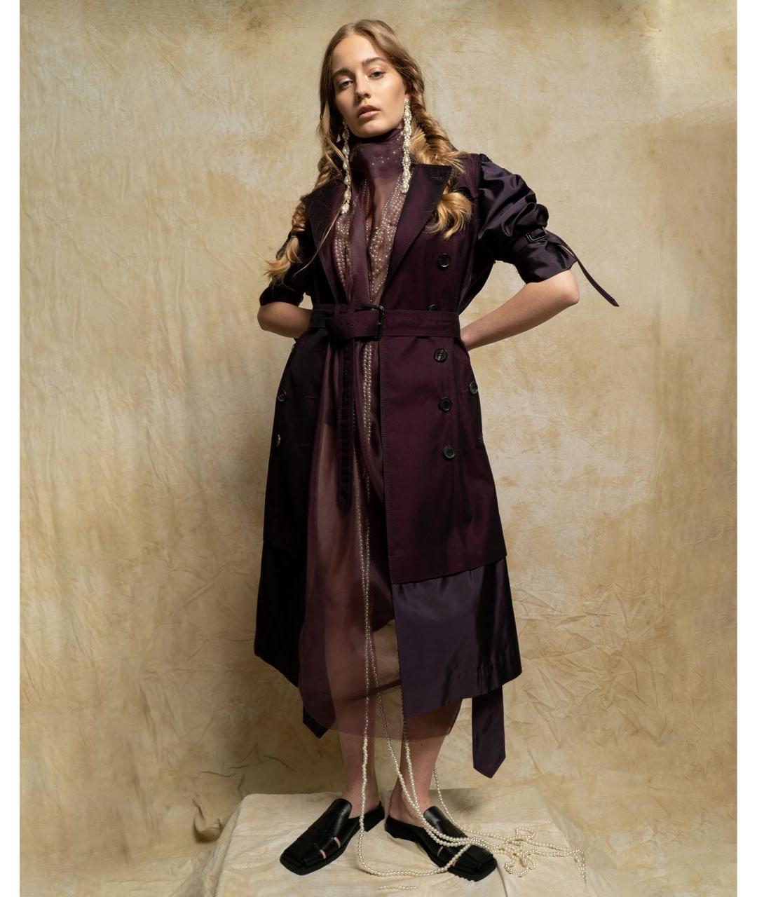 BURBERRY Фиолетовый шелковый тренч/плащ, фото 5