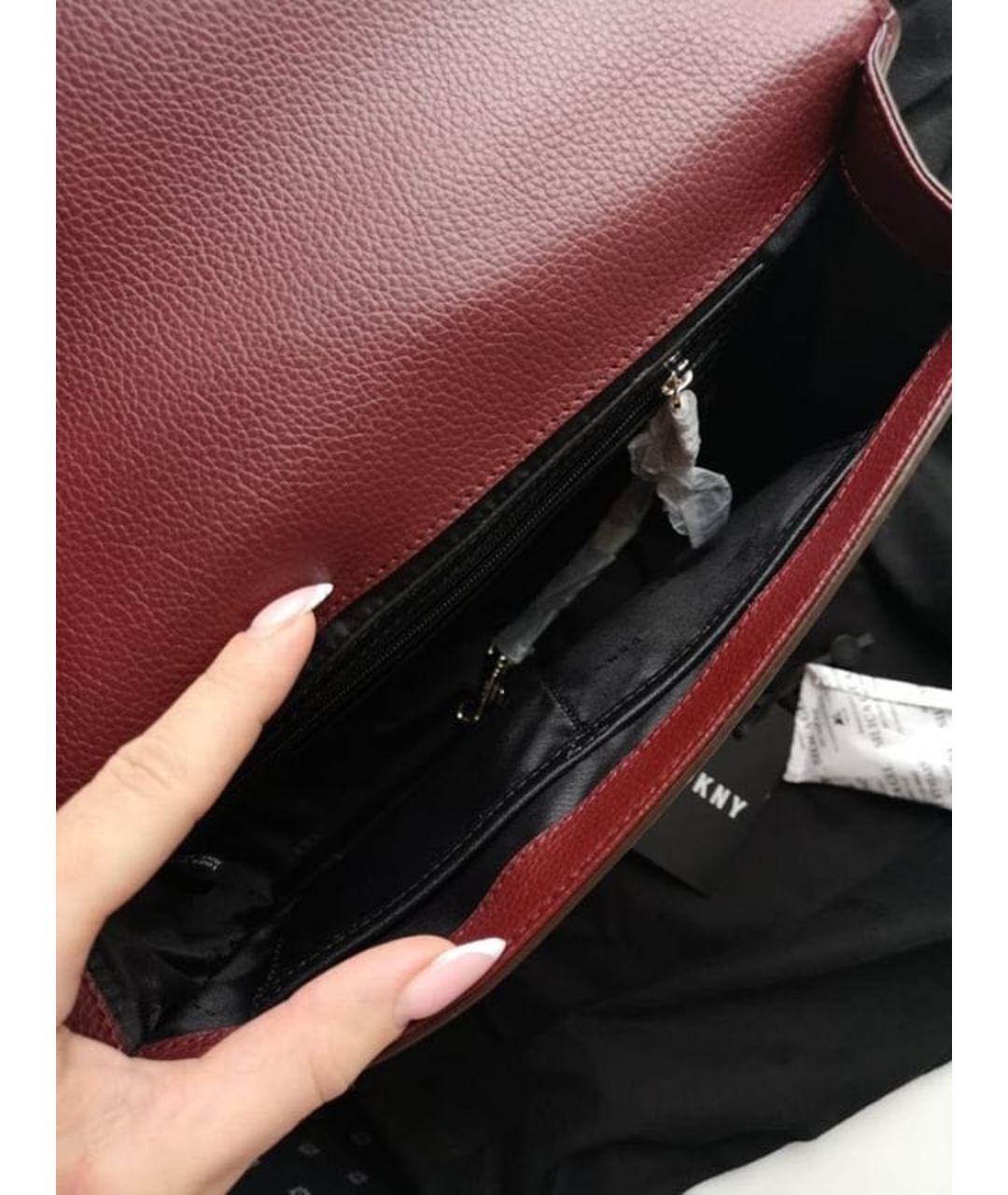 DKNY Бордовая кожаная сумка тоут, фото 3