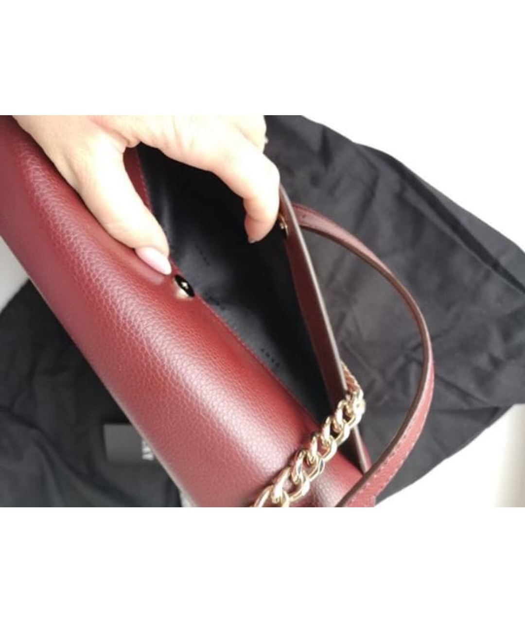 DKNY Бордовая кожаная сумка тоут, фото 4