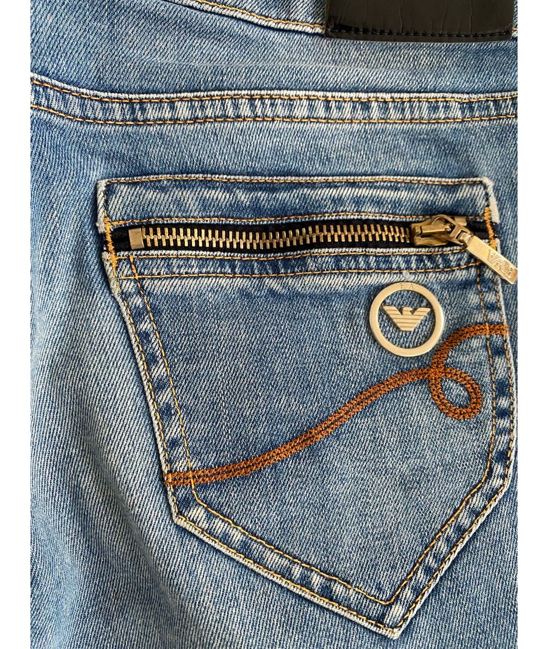 EMPORIO ARMANI Голубые хлопко-эластановые джинсы слим, фото 4