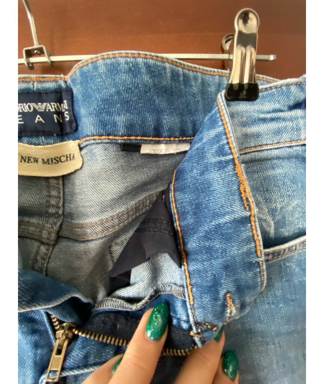EMPORIO ARMANI Голубые хлопко-эластановые джинсы слим, фото 7