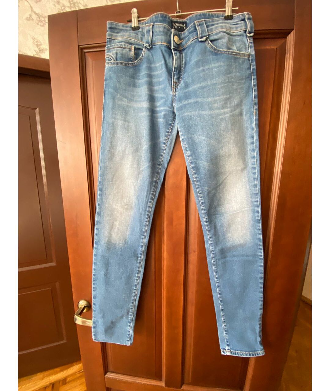 EMPORIO ARMANI Голубые хлопко-эластановые джинсы слим, фото 8