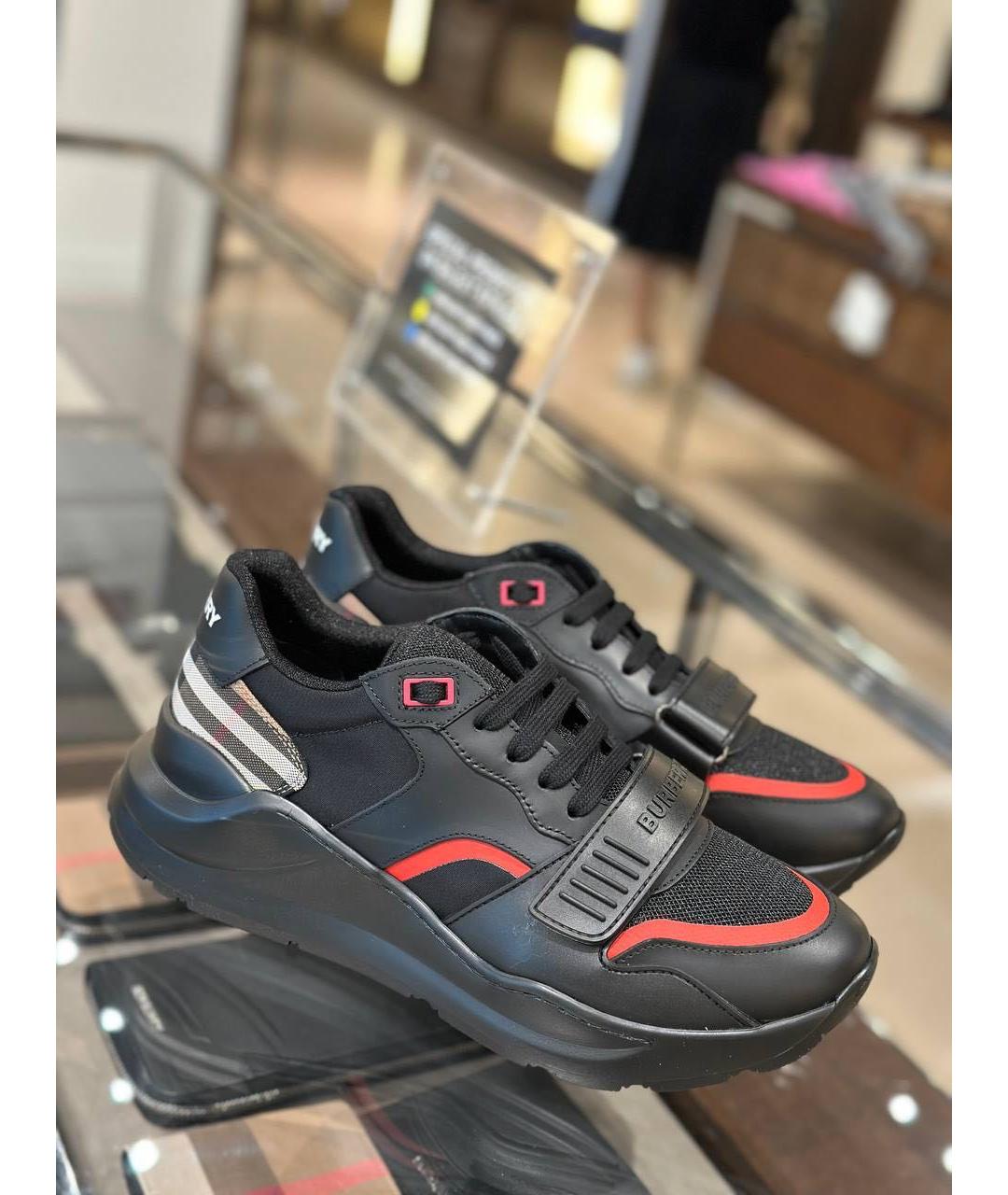 BURBERRY Черные кожаные низкие кроссовки / кеды, фото 5