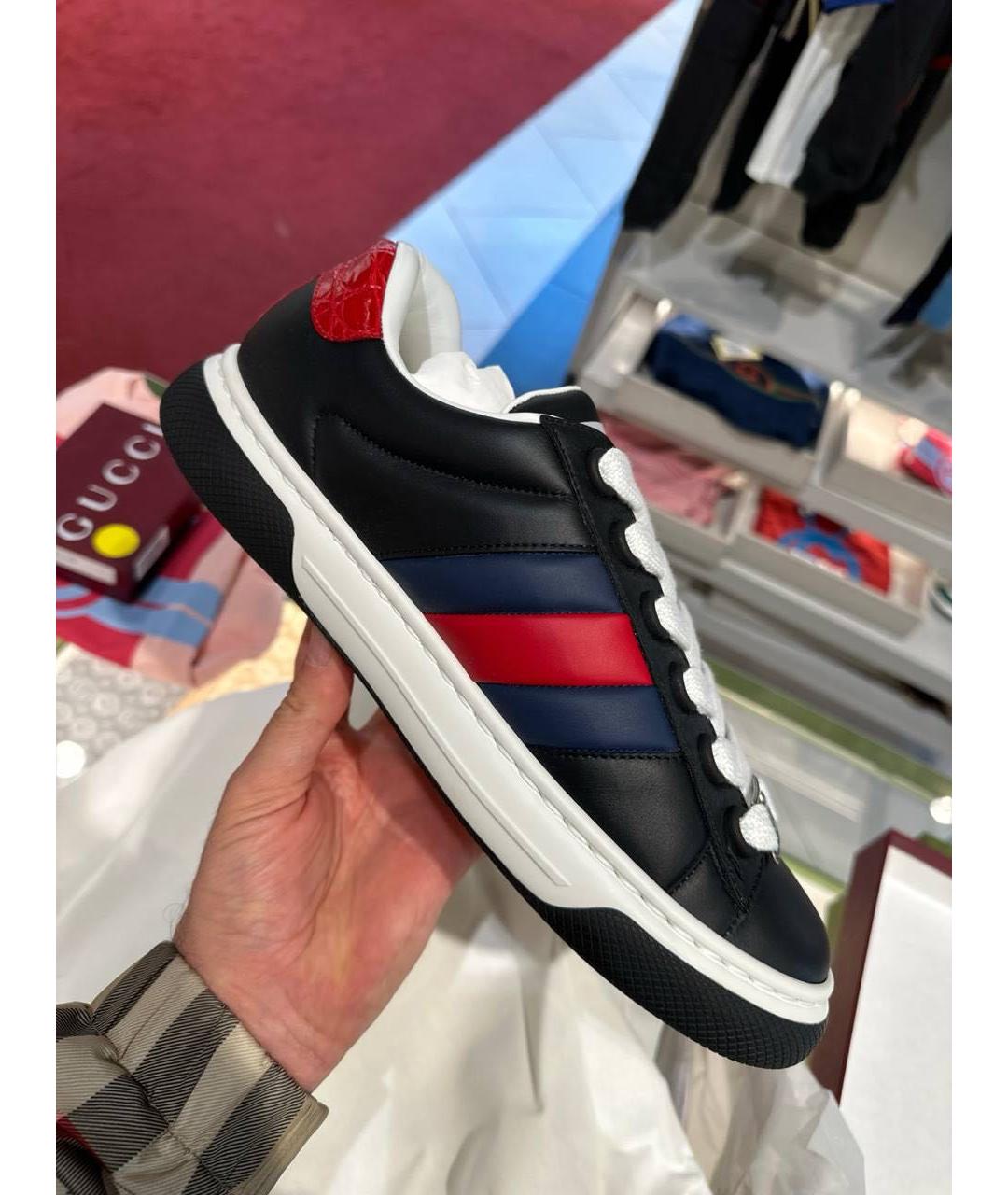 GUCCI Черные кожаные низкие кроссовки / кеды, фото 7
