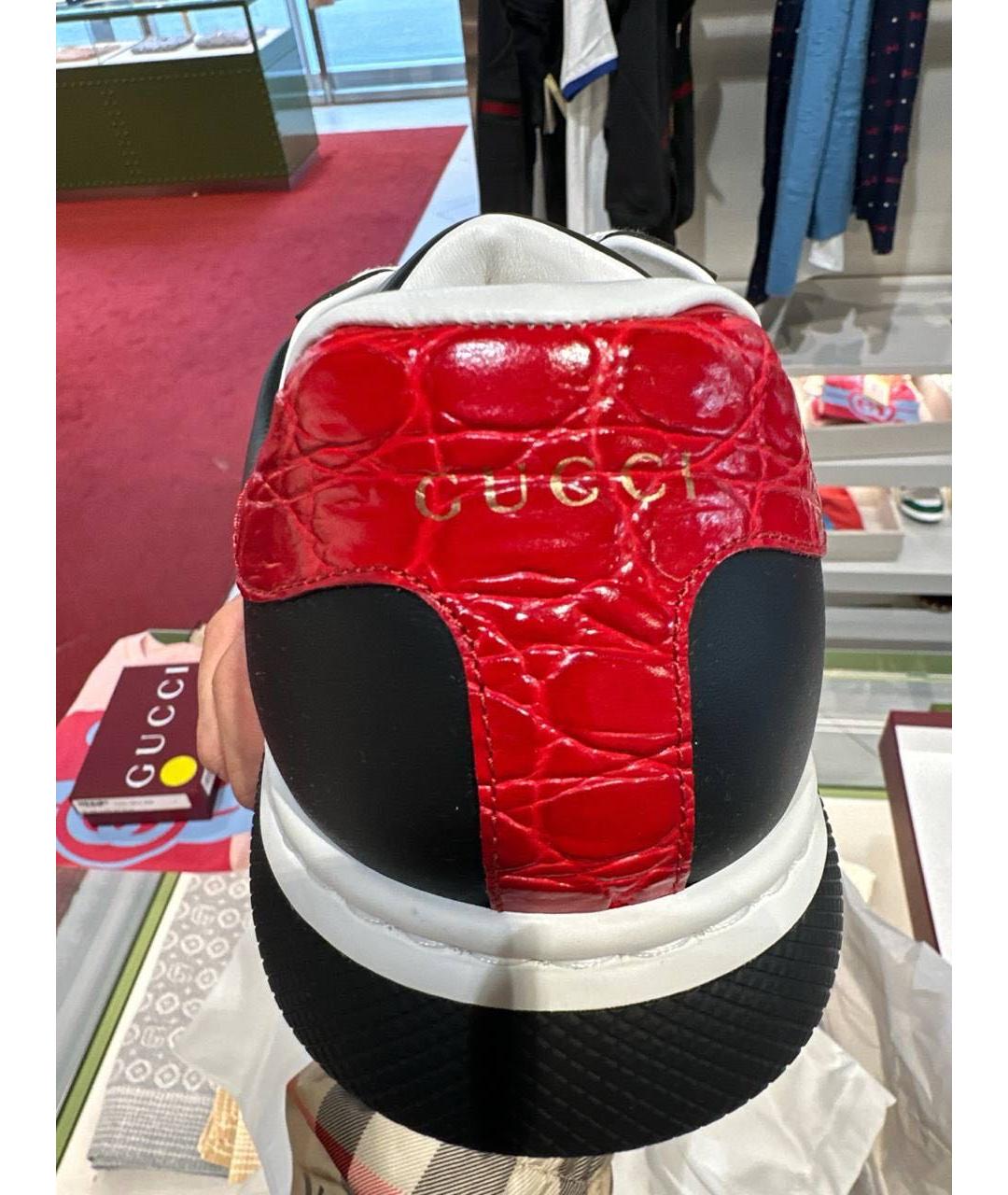 GUCCI Черные кожаные низкие кроссовки / кеды, фото 4