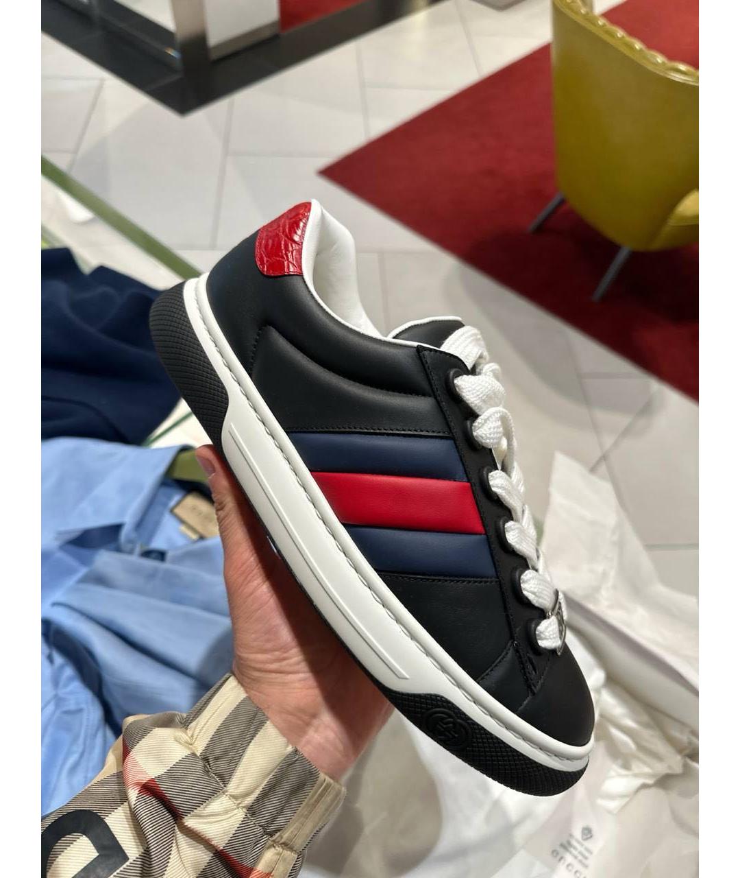 GUCCI Черные кожаные низкие кроссовки / кеды, фото 5