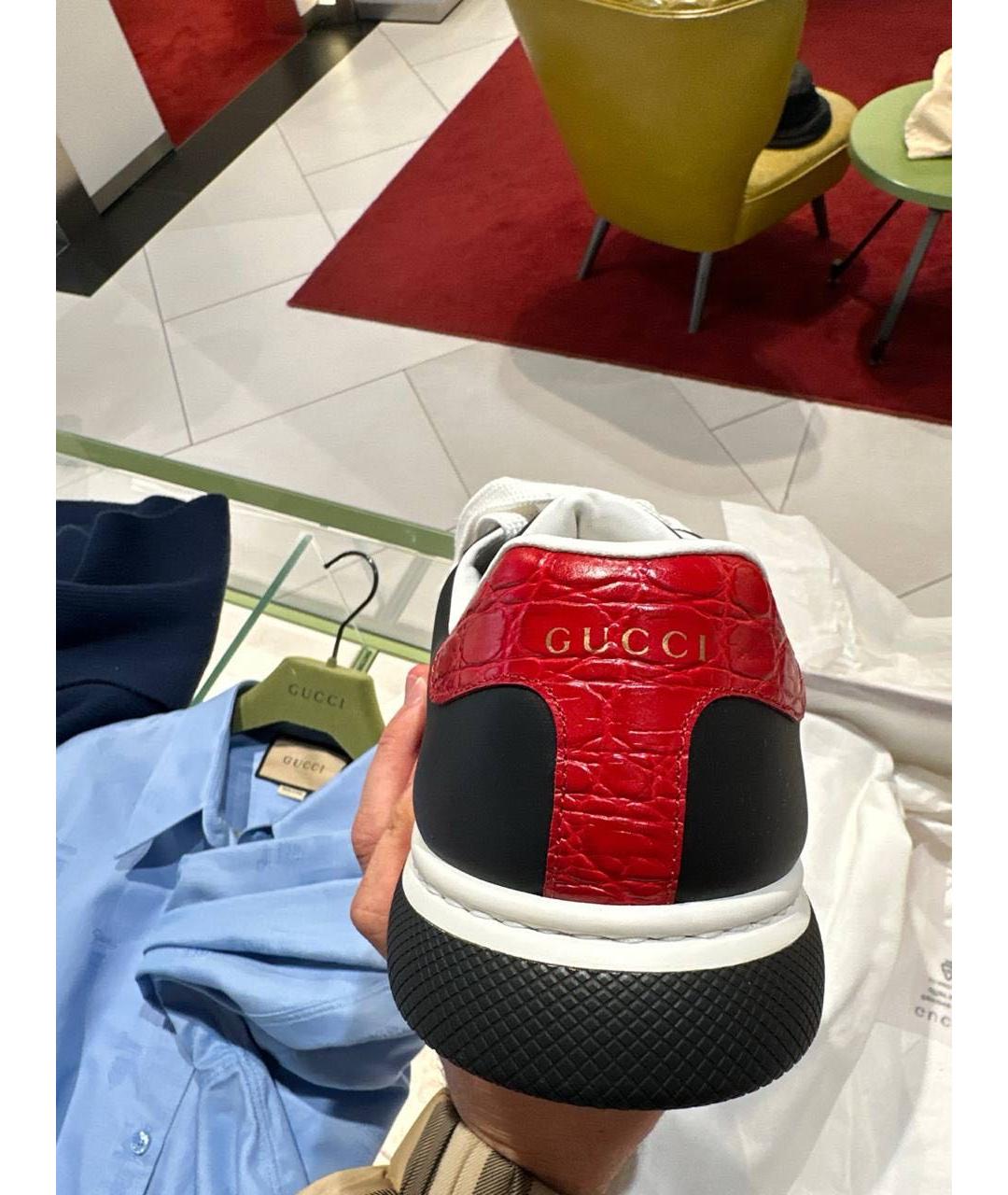 GUCCI Черные кожаные низкие кроссовки / кеды, фото 4