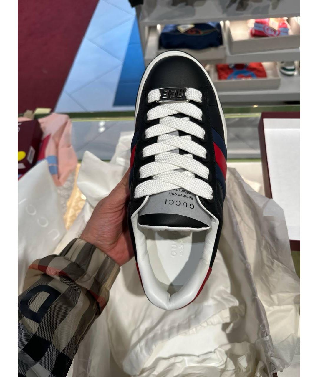 GUCCI Черные кожаные низкие кроссовки / кеды, фото 2