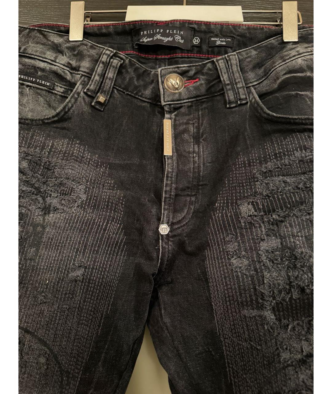 PHILIPP PLEIN Черные хлопко-кашемировые прямые джинсы, фото 2