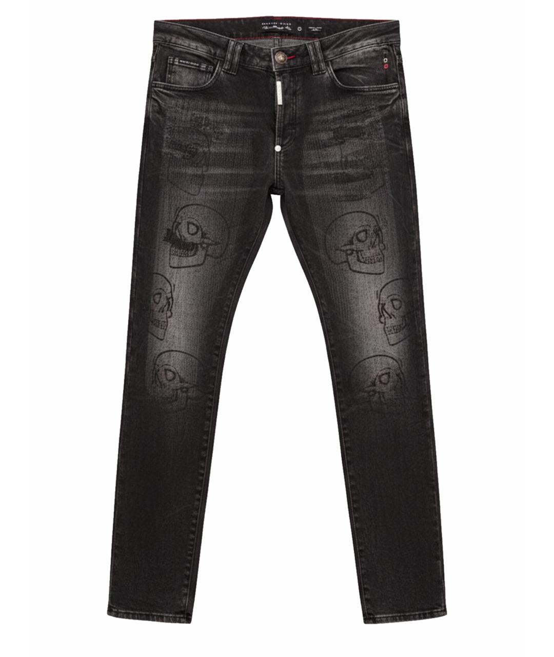 PHILIPP PLEIN Черные хлопко-кашемировые прямые джинсы, фото 1