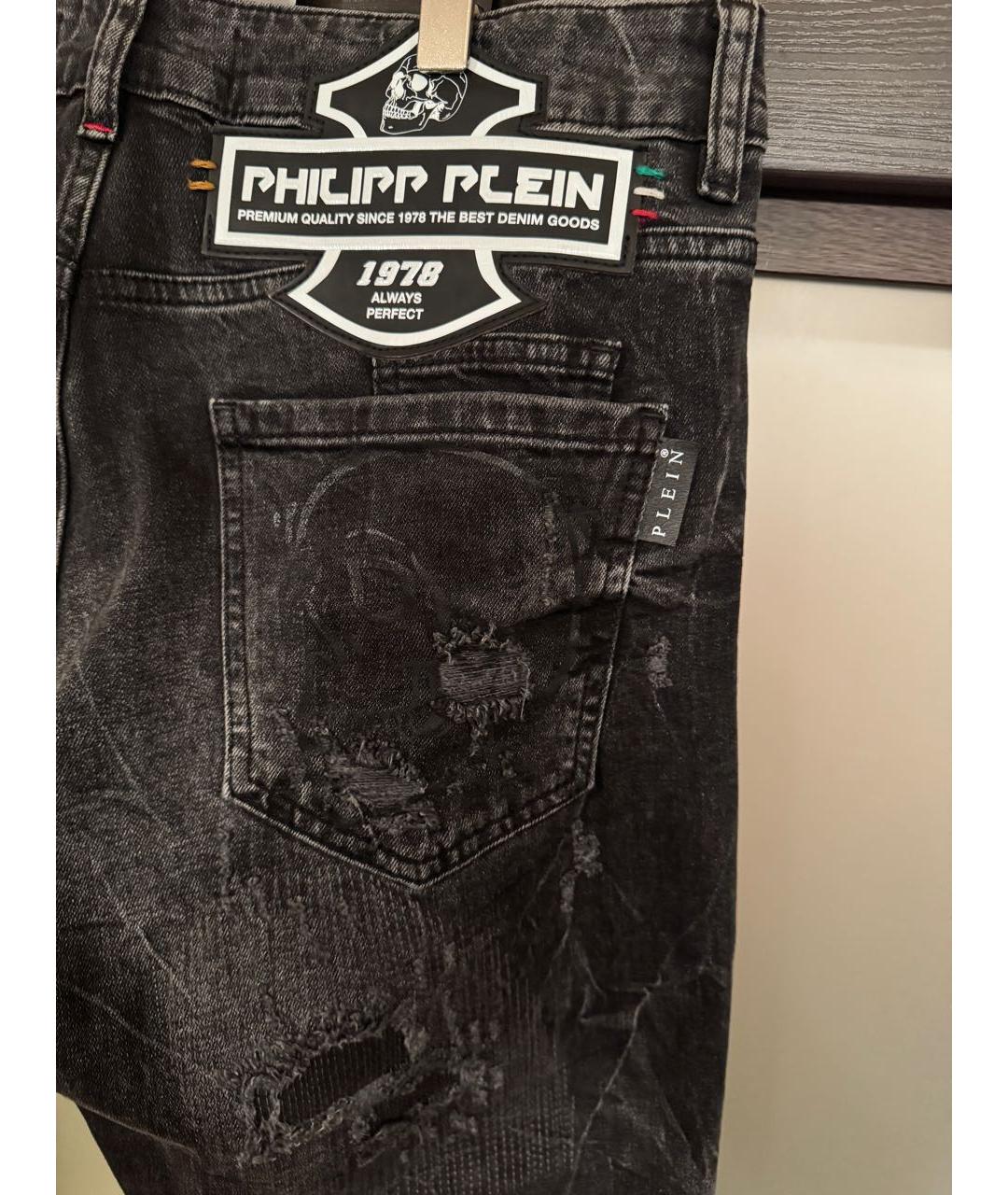 PHILIPP PLEIN Черные хлопко-кашемировые прямые джинсы, фото 4