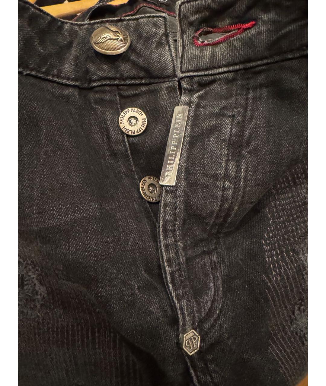 PHILIPP PLEIN Черные хлопко-кашемировые прямые джинсы, фото 8