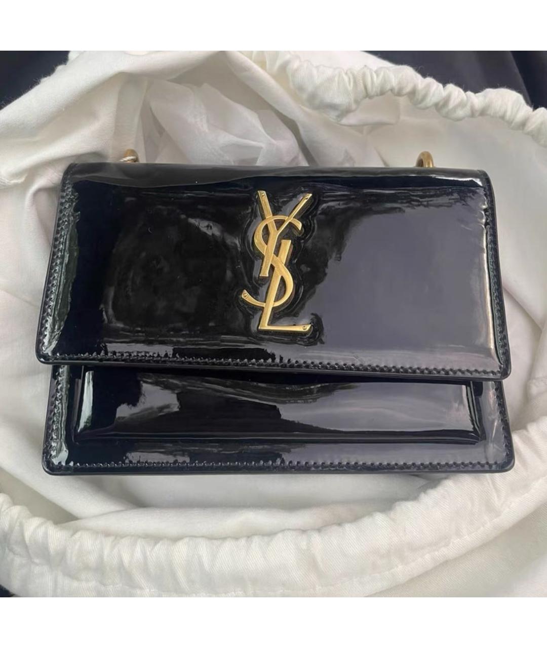 SAINT LAURENT Черная сумка через плечо из лакированной кожи, фото 2
