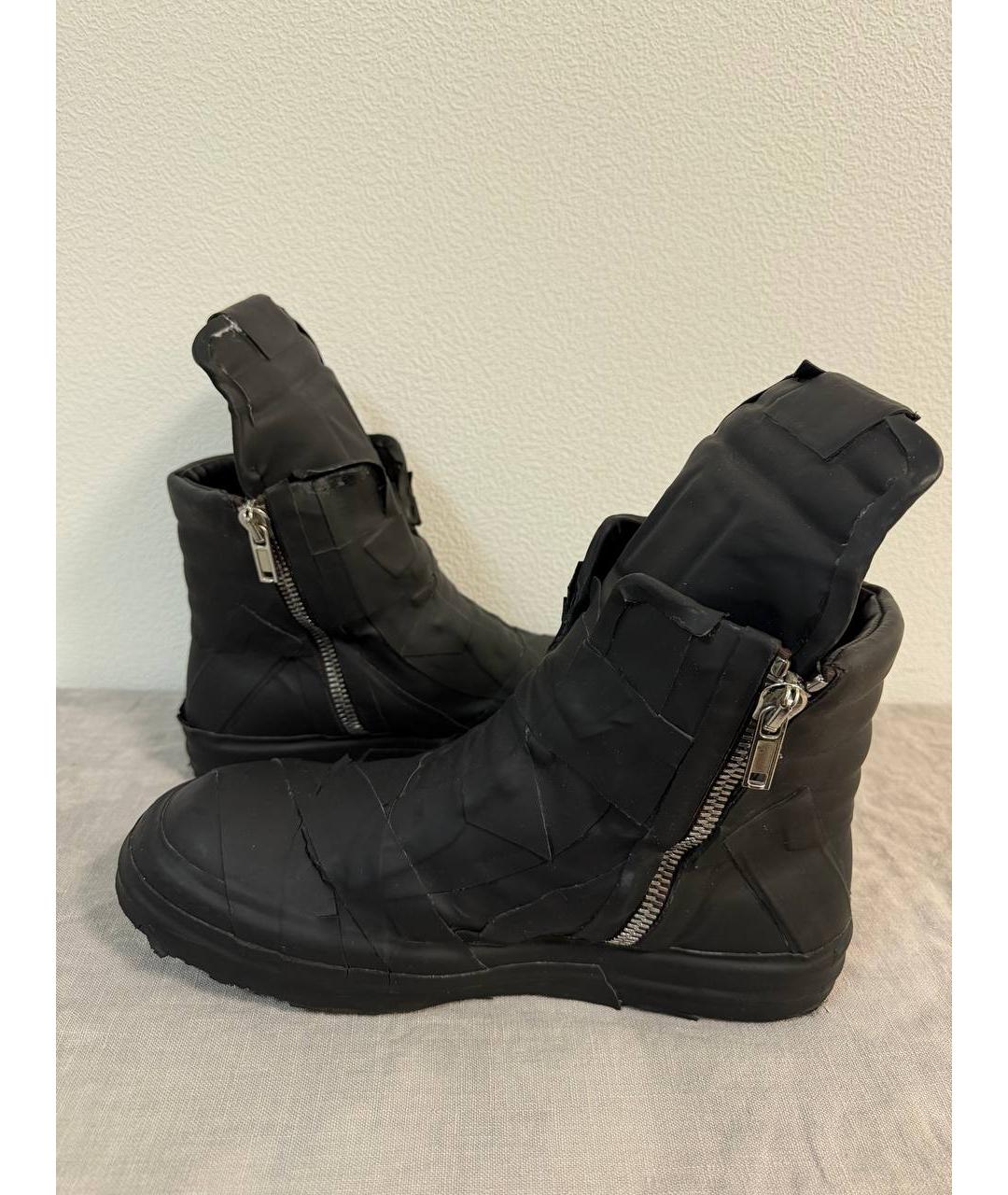 RICK OWENS Черные кожаные высокие кроссовки / кеды, фото 5