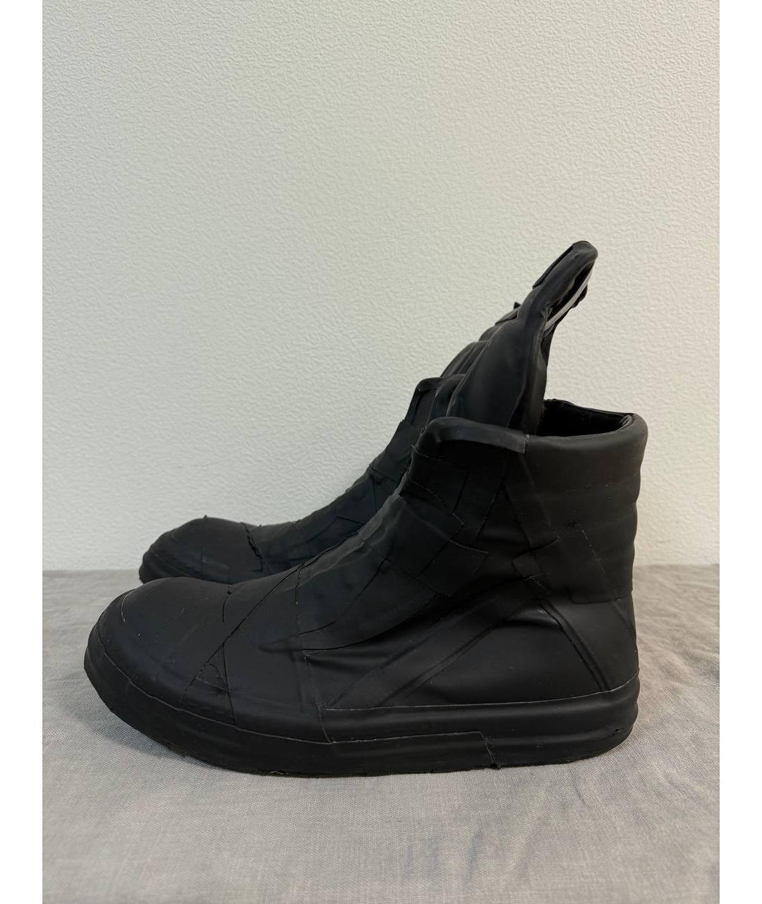 RICK OWENS Черные кожаные высокие кроссовки / кеды, фото 6