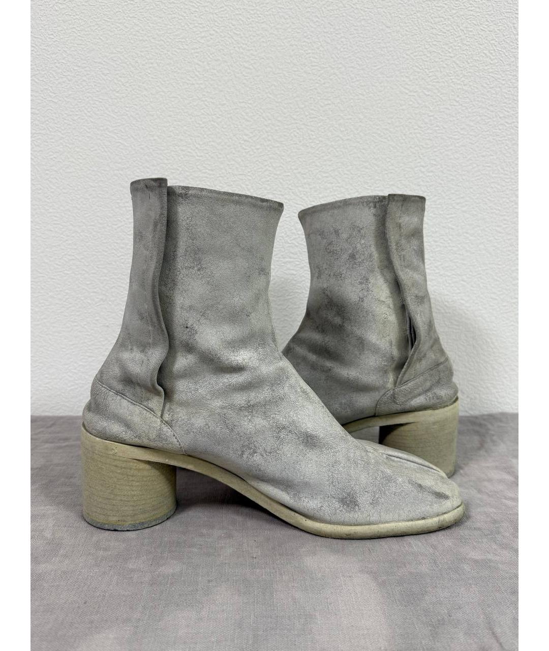 MAISON MARGIELA Серые кожаные высокие ботинки, фото 4