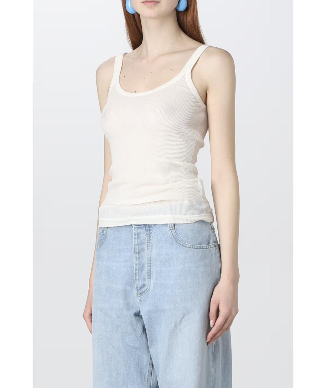BOTTEGA VENETA Белая хлопко-эластановая майка, фото 4