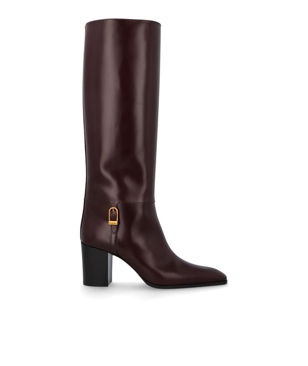 SAINT LAURENT Бордовые кожаные сапоги, фото 1