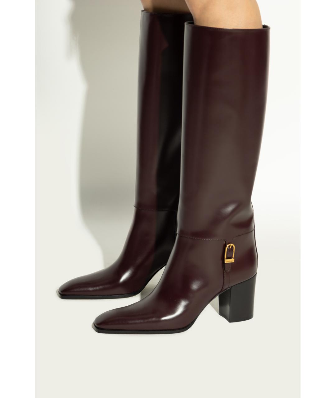 SAINT LAURENT Бордовые кожаные сапоги, фото 2