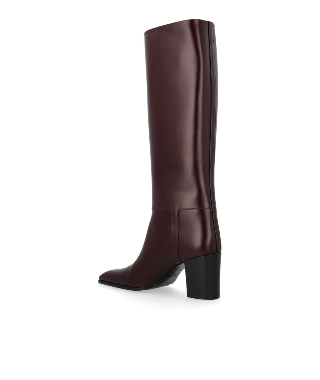 SAINT LAURENT Бордовые кожаные сапоги, фото 5