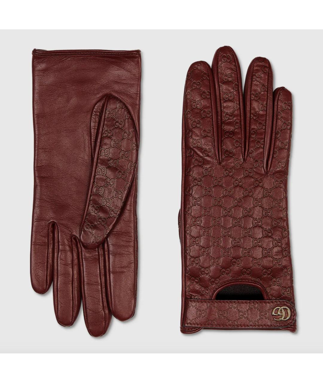 GUCCI Бордовые кожаные перчатки, фото 3