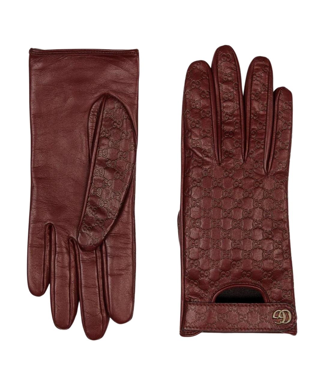 GUCCI Бордовые кожаные перчатки, фото 1