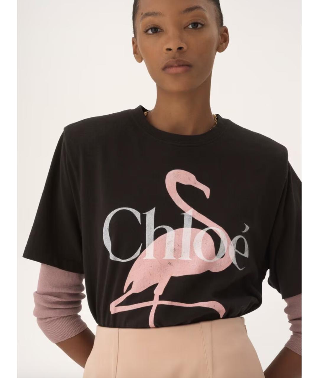 CHLOE Черная хлопковая футболка, фото 2