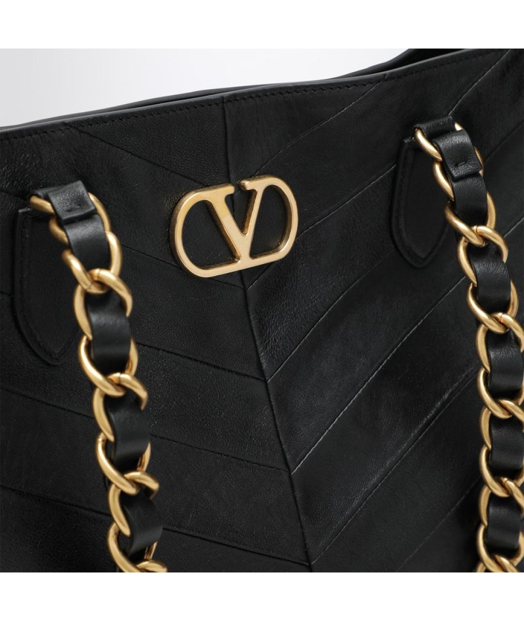 VALENTINO Черная кожаная сумка тоут, фото 6