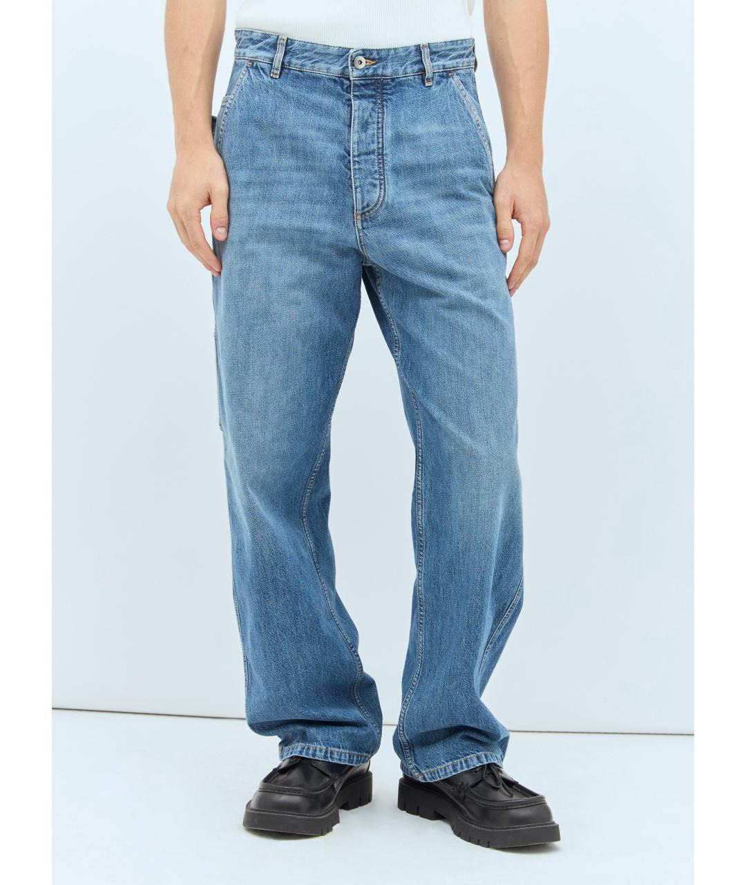 BOTTEGA VENETA Голубые хлопковые прямые джинсы, фото 2