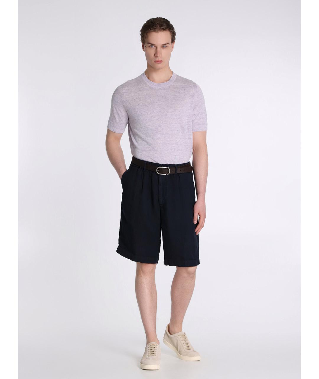 BRUNELLO CUCINELLI Темно-синие льняные шорты, фото 3