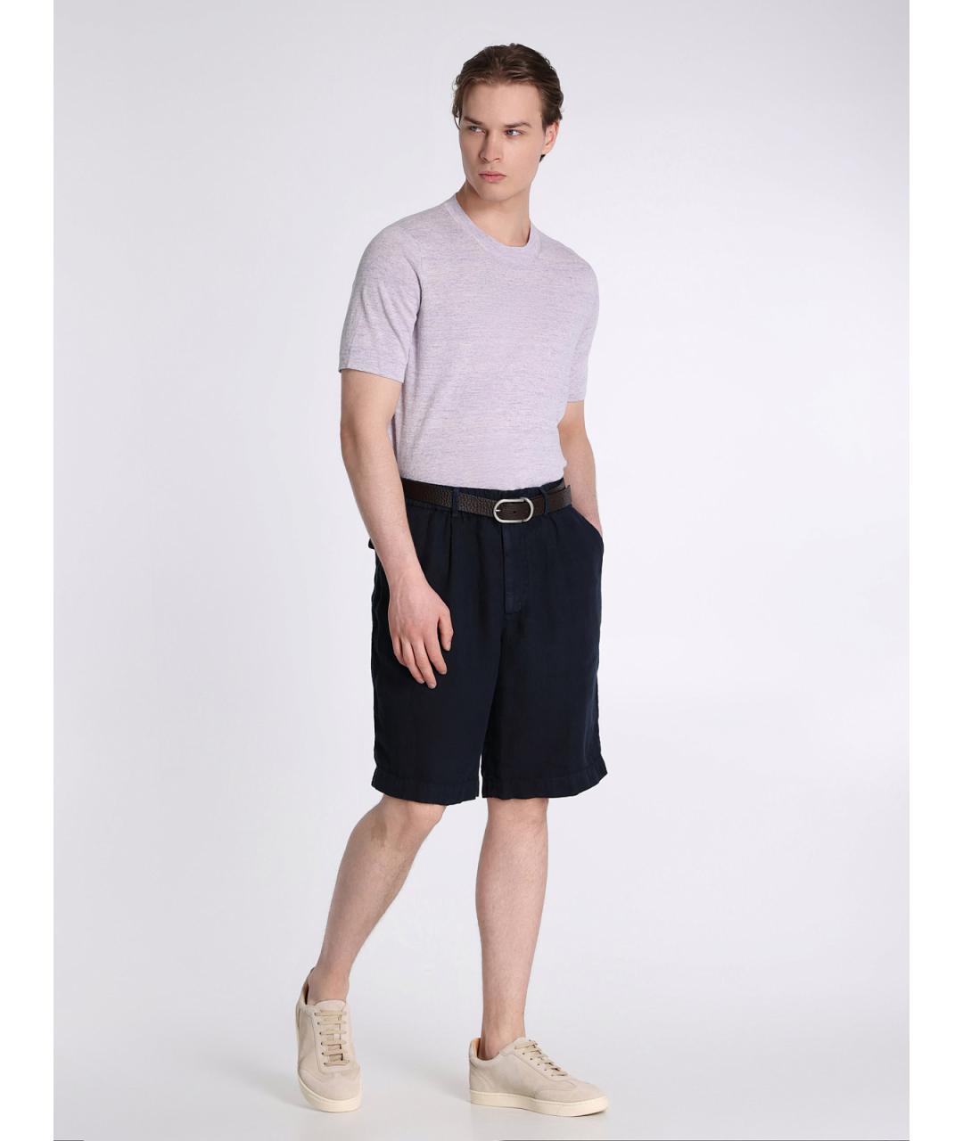 BRUNELLO CUCINELLI Темно-синие льняные шорты, фото 2