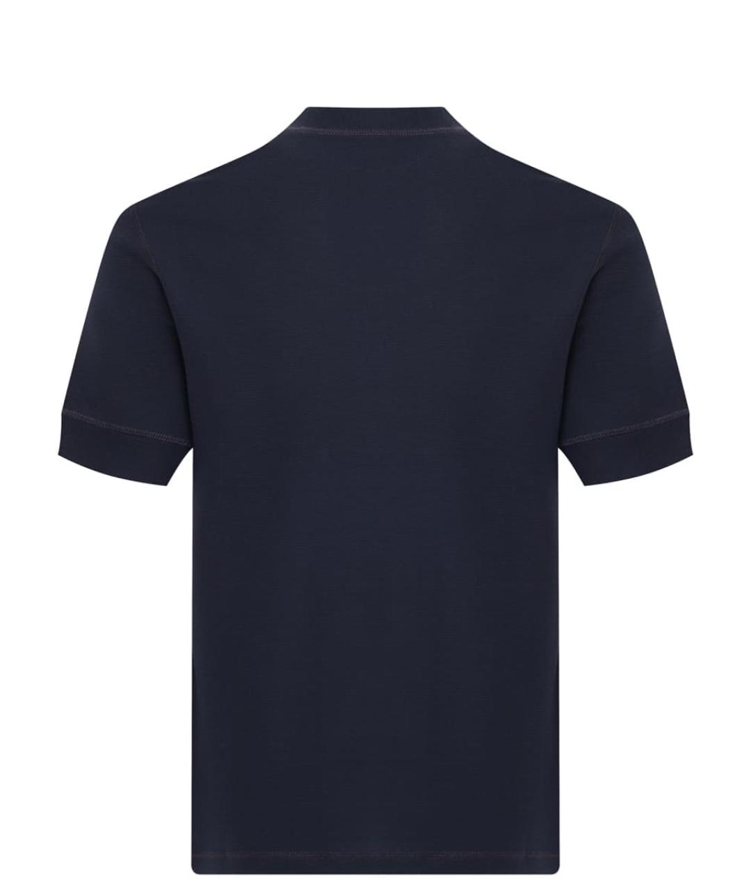 BRUNELLO CUCINELLI Темно-синее хлопковое поло с коротким рукавом, фото 2